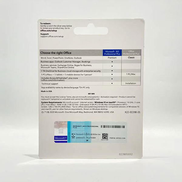 20261013120400 Office 365 Pro Plus Account Card